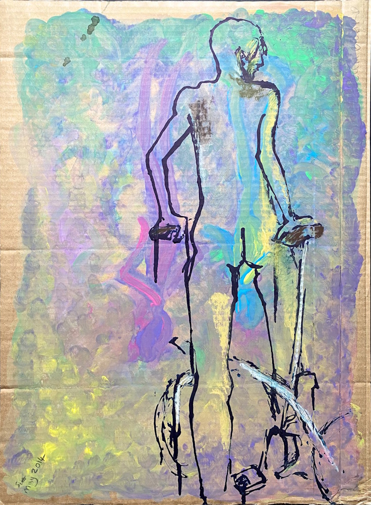 Woman with Bike, Mixed Media Woman with Bike